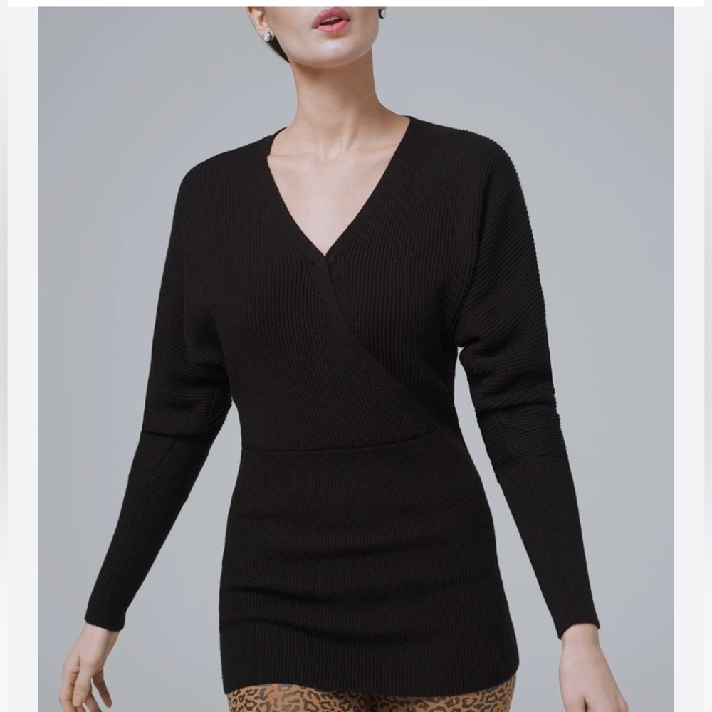 White House Black Market XL Ribbed Dolman Sleeve Surplice-Front Top